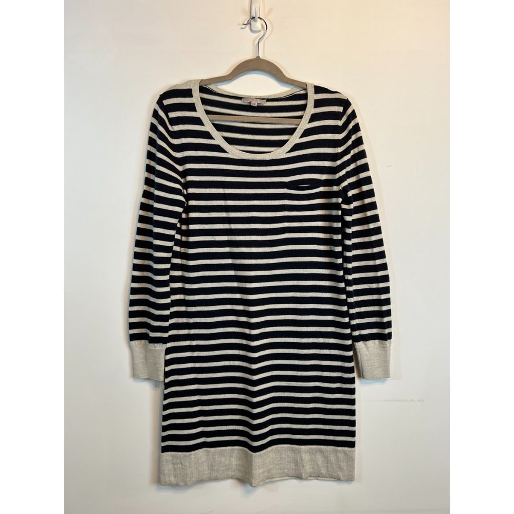 Gap Striped Scoop Neck Long Sleeve Sweater Dress, Navy Blue / Oatmeal, Size L